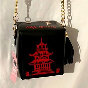 Symeli Unique Black and Red Pagoda Design Tower Print PU Chinese Crossbody
